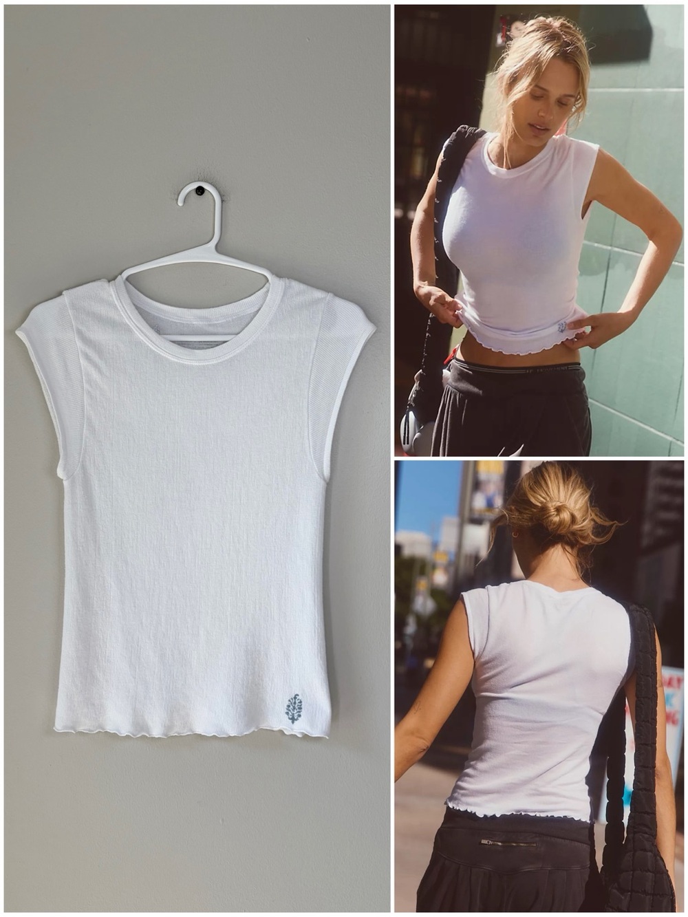 Free People Movement White Double Point Cap Sleeve Super Soft Tee Size XS/S